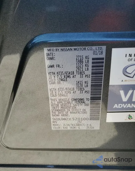 2018 Infiniti Qx60 z USA, uszkodzony, nr VIN 5N1DL0MN2JC520100